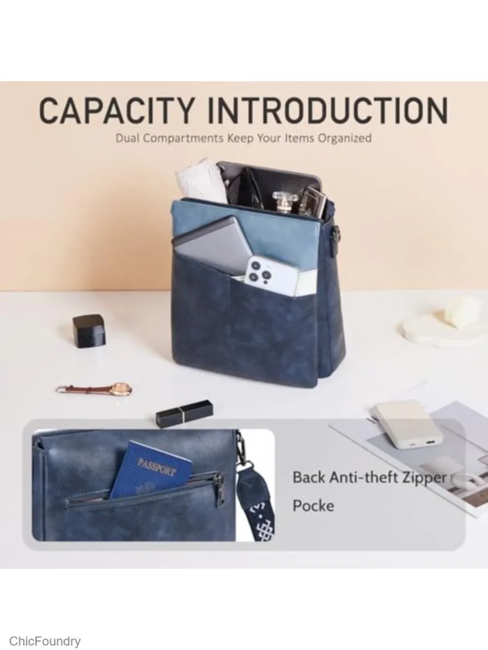 Medium Vegan Leather Crossbody Bag Dual Pockets Travel Purse